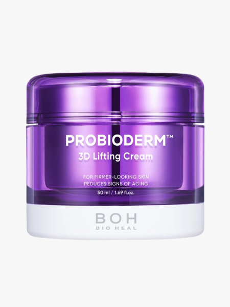 Bioheal Probioderm 3D Lifting Cream purple jar on light gray background